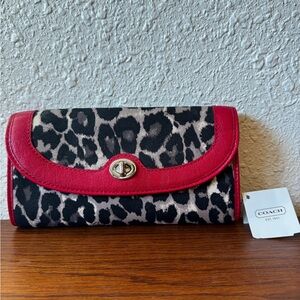 Coach Black and Red Park Ocelot Leopard Print Wallet